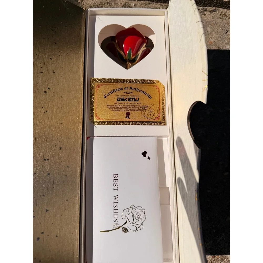 DSKENU 24K Gold Plated Resin Preserved Real Red‎ Eternal Rose Gift Box Set